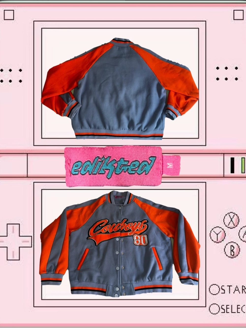 Edikted Gray and Orange Varsity Jacket "Cowboys 80"